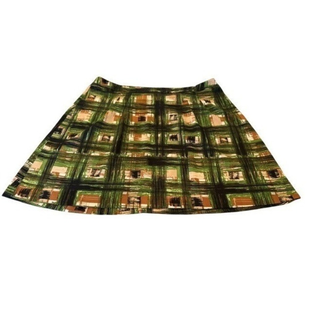 Lane Bryant Womens 24 Green Plaid A-Line Skirt Plus Size Stretch Graphic Print